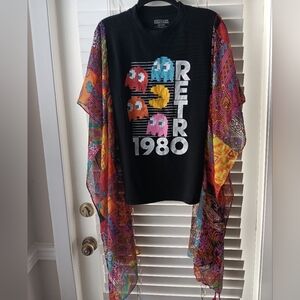 Upcycled Retro 1980 Pac-Man Graphic Tee Poncho